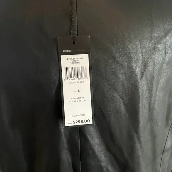 BCBGMaxAzria - Black Faux Leather Single Button Longline Vest Sz Large - Picture 4 of 4